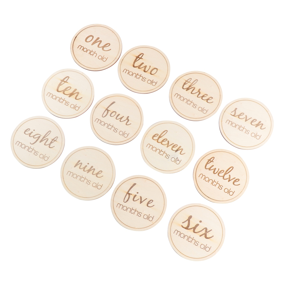 12pcs Wooden Monthly Milestone Cards Unfinished Wood Discs Newborn Photography Props for New Year Infant Style D