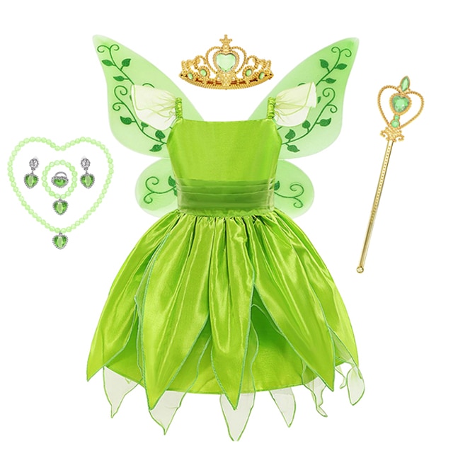 Princess Halloween Costumes Cosplay Dress for Girls Children Birthday Party Green Flower Fairy Dress Glitter Butterfly Wing