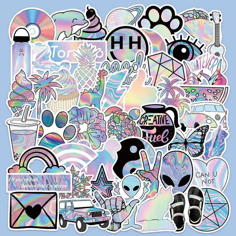50PCS Holographic Laser Anime Stickers Graffiti Decals DIY Laptop Phone Guitar Skateboard Car