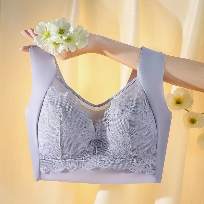 Seamless Lace Beautiful Back Sexy Lace Seamless Vest Style Women Underwear Gathered Without Steel Ring Large Fixed Cup Thin Bra
