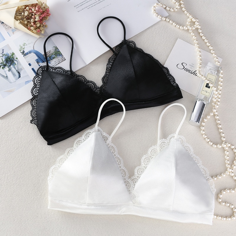 Women's Tube Top Silk Comfortable Crop Tops Sexy Camisole Wireless Summer Beauty Back V-Neck Bra Lace Underwear Padded Tank