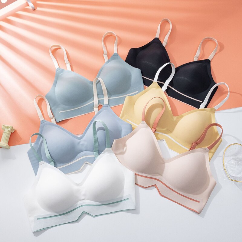 Seamless Underwear Women's Thin Section Without Rims Color Contrast Small and Comfortable Push-up Beautiful Back Bra Linger