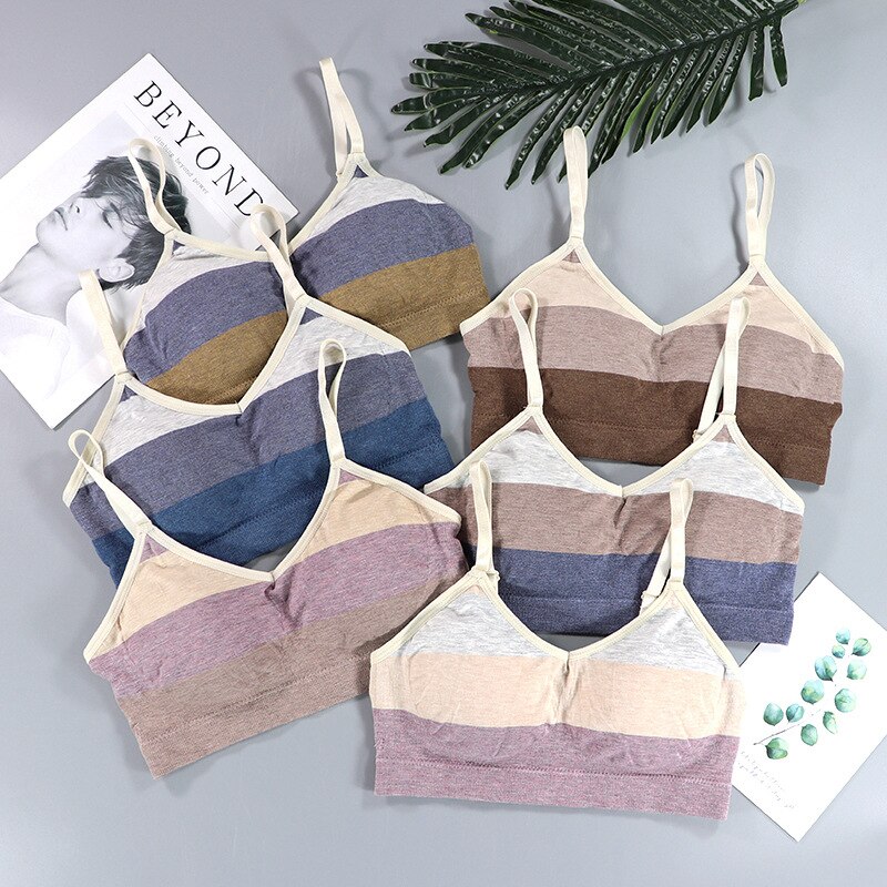 Sexy Female Sports Bra Pure Lingerie Ladies Crop Women Cotton Bra Color Matching Underwear Tube Seamless Bralette Small Chest
