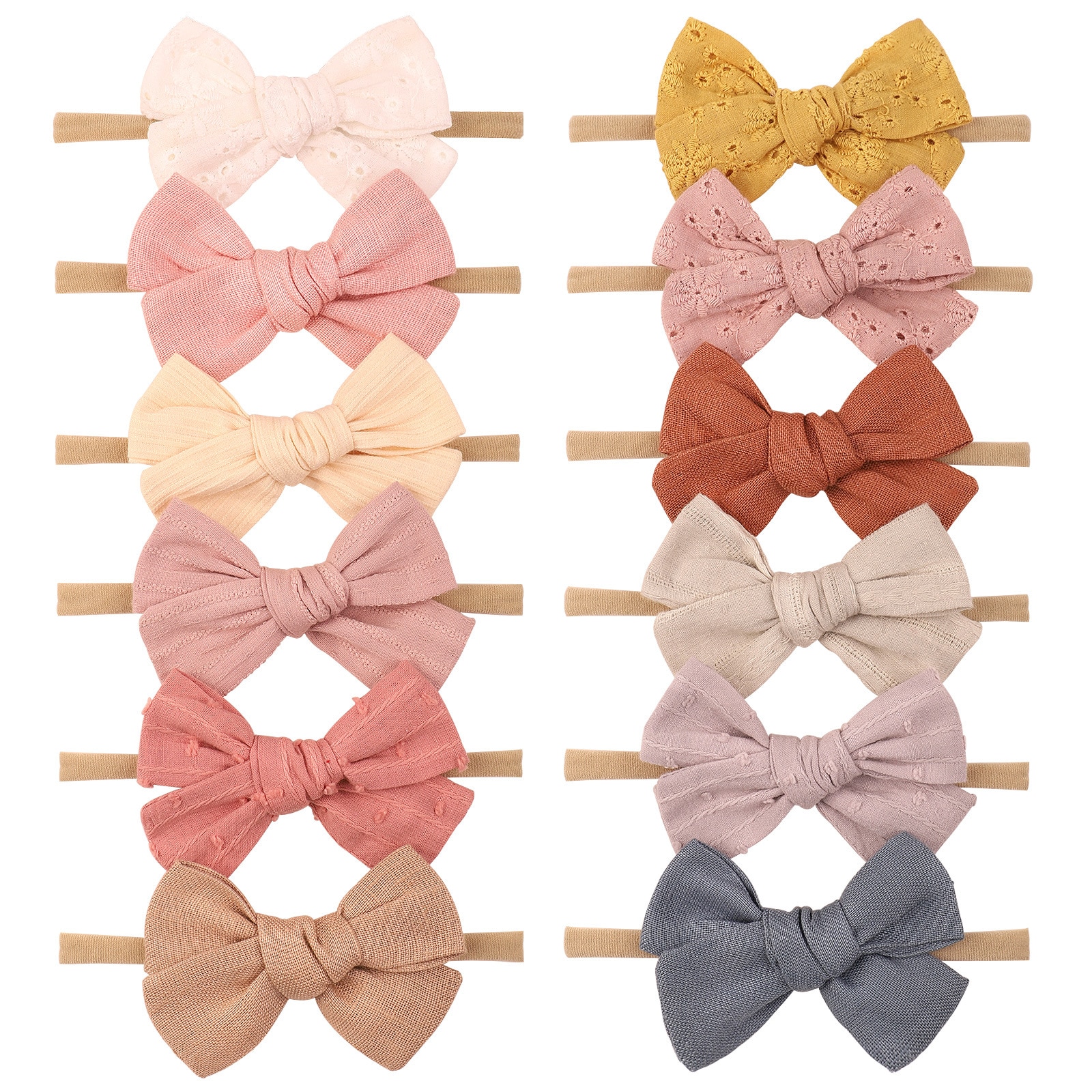 Solid Color Baby Bows Headband Elastic Nylon Hair Bands Soft Linen Cotton Newborn Photo Props for Girls Headbands Accessories