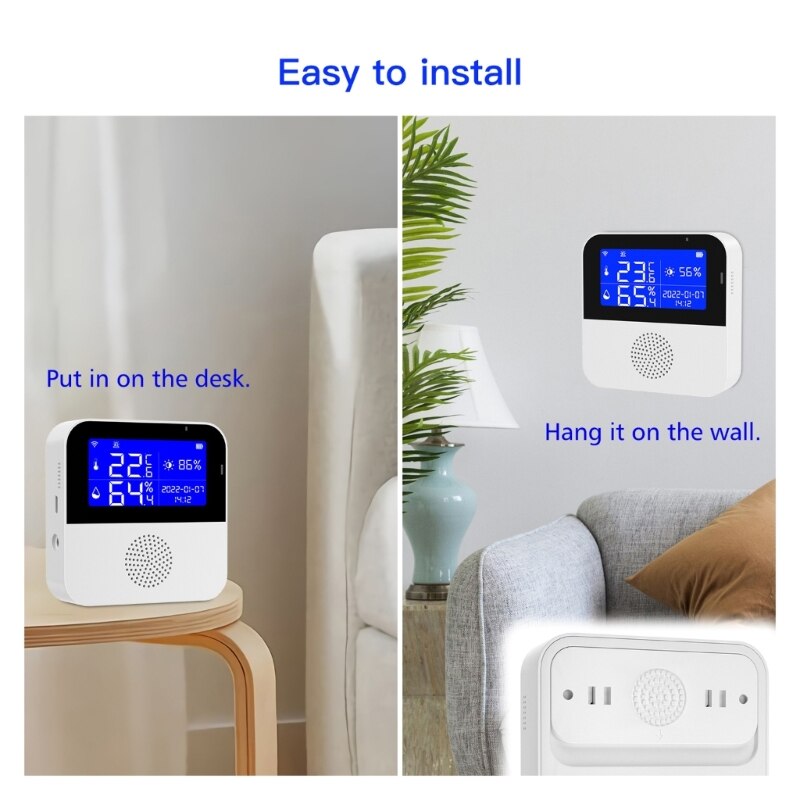 USB Powered Tuya WIFI Temperature and Humidity Indoor Hygrometer Thermometer with 2.9-inch LCD Display Screen