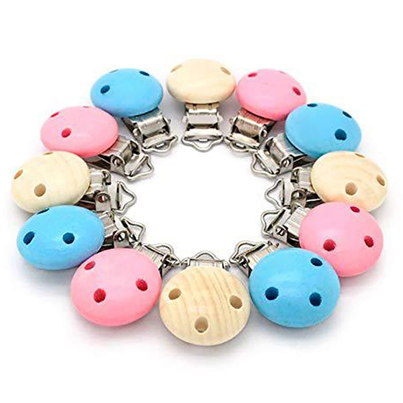 Color Lotus Wood Bead Three-hole Wear-resistant Round Pacifier Clip For Baby DIY Pacifier Chain Anti-drop Accessories