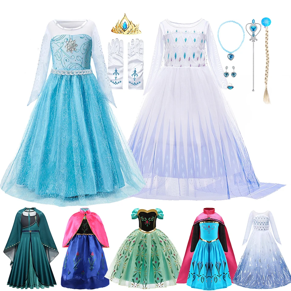 Children Anna Elsa Costume for Girls Carnival Princess Cosplay Dress Children White Snow Queen