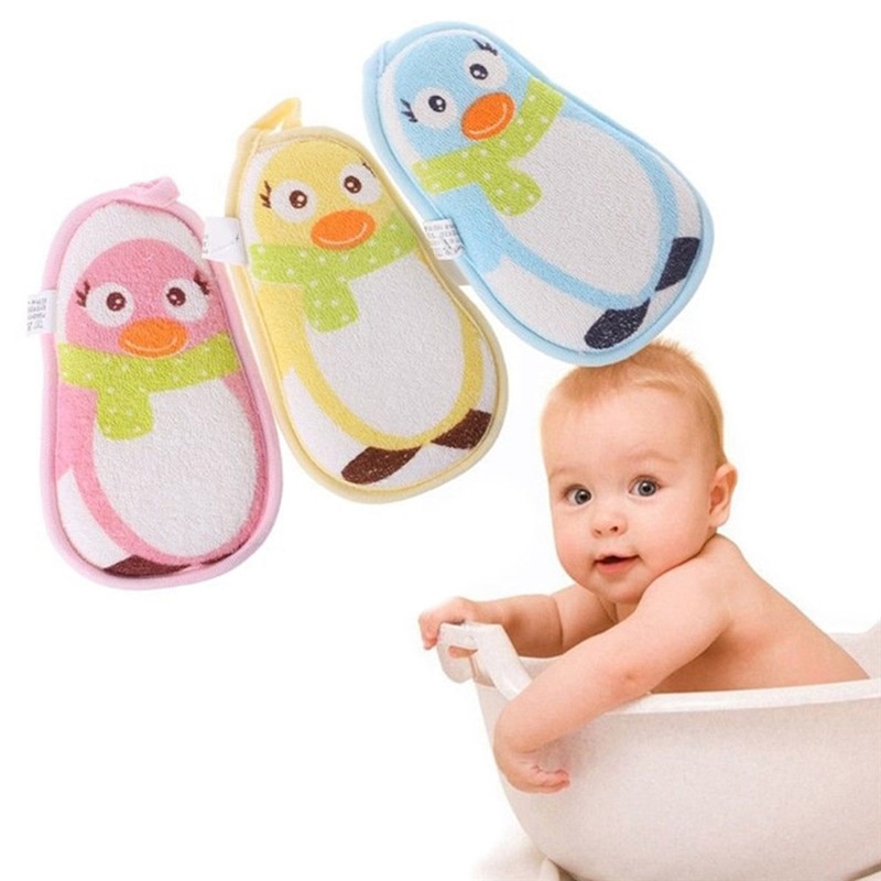 Baby Towel Accessories Little Penguin Infant Shower Faucet Bath Brushes Sponge Cotton Rubbing Body Wash Child Bath Brushes