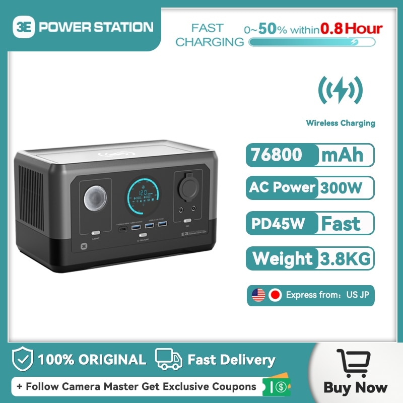 300Wh Portable Power Station 150W Max Wireless Charge 76800mAh Powerful Powerbank for Outdoor Blackout Camping