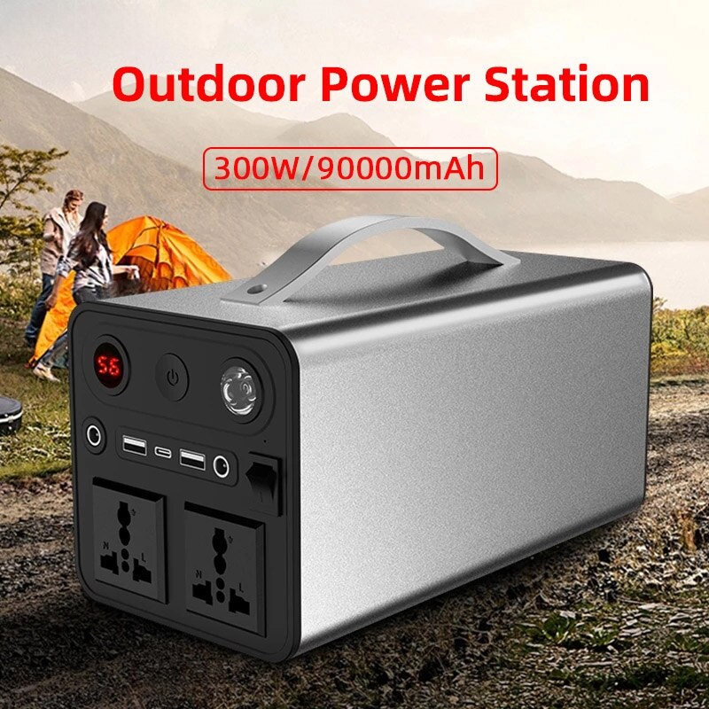 Solar Generator Power Supply Station 300W 90000mAh Portable Auxiliary Battery Power Bank Inverter USB CPD for Outdoor Camping