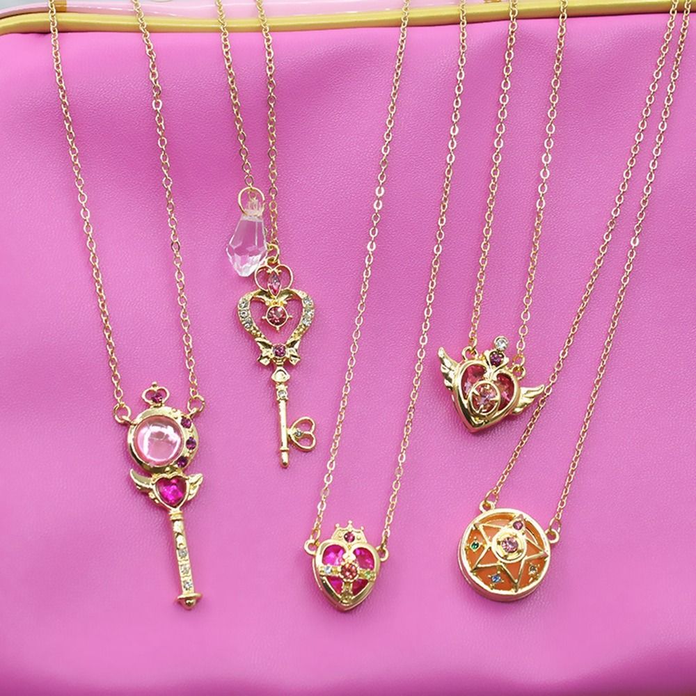 Crystal Anime Necklace Cute Jewelry Cosplay Props Cosplay Pendant DIY Metal Magic Wand Crystal Necklace For Sailor Moon