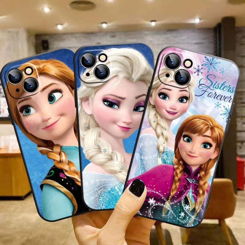 Disney Princess Frozen For iPhone 14 13 12 Mini 11 XS Pro Max X XR 8 7 6 Plus Soft Black Phone Case