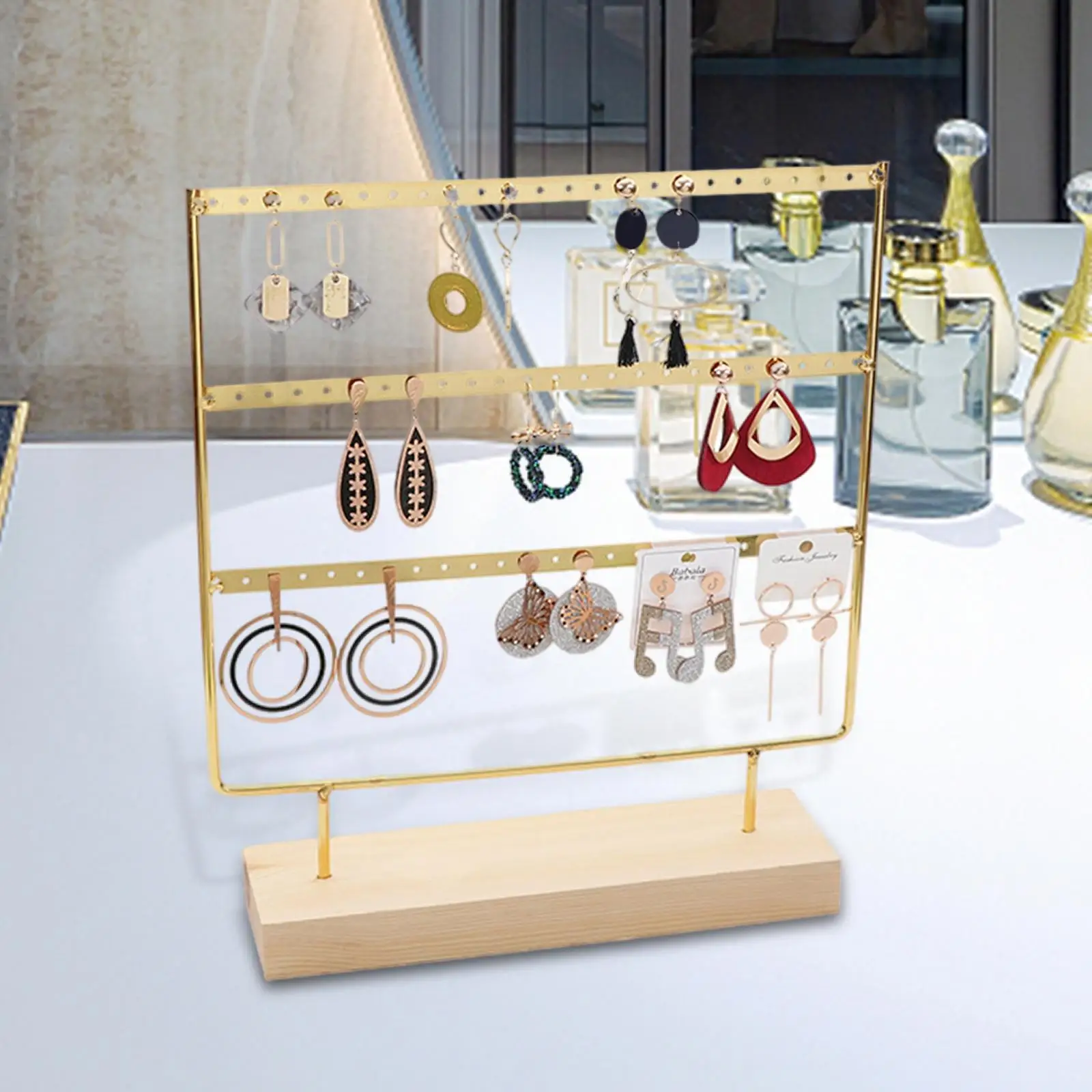 3 Tiers Earring Holder Jewelry Display Organizer Pendants Bracelets Jewelry Holder With Wooden Base