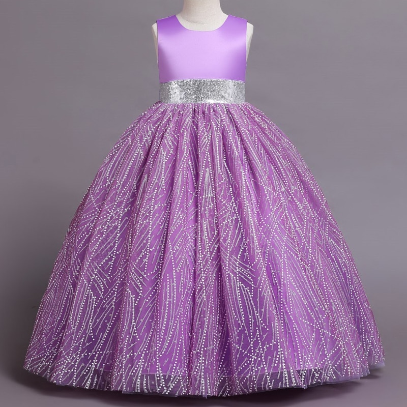 C294 Children's Dress Girls' Princess Sequin Bubble Sleeve Long Mesh Sleeveless Flower Girl Wedding Little Summer
