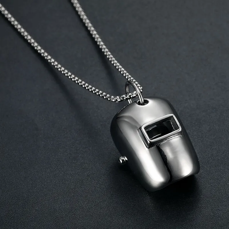 Megin D Stainless Steel Titanium Welder Metal Face Mask Helmet Pendant Hip Hop Collar Chains