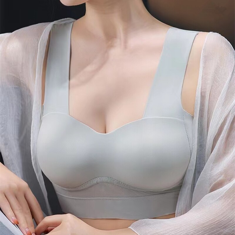 Summer Ice Silk Bra No Trace Gathered Women's Underwear Was Small No Steel Ring Anti-sagging Gathered Vest Style Women&apos
