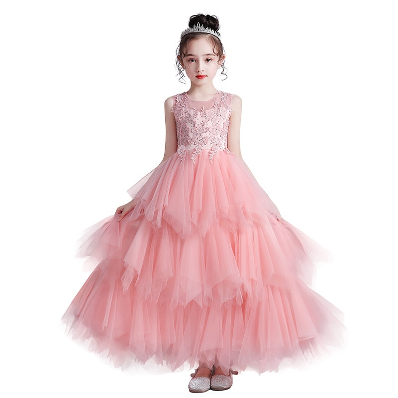 Party dress Girl princess dress Princess dress Girls performance dress Poncho evening dress O-neck Brief Ball Gown