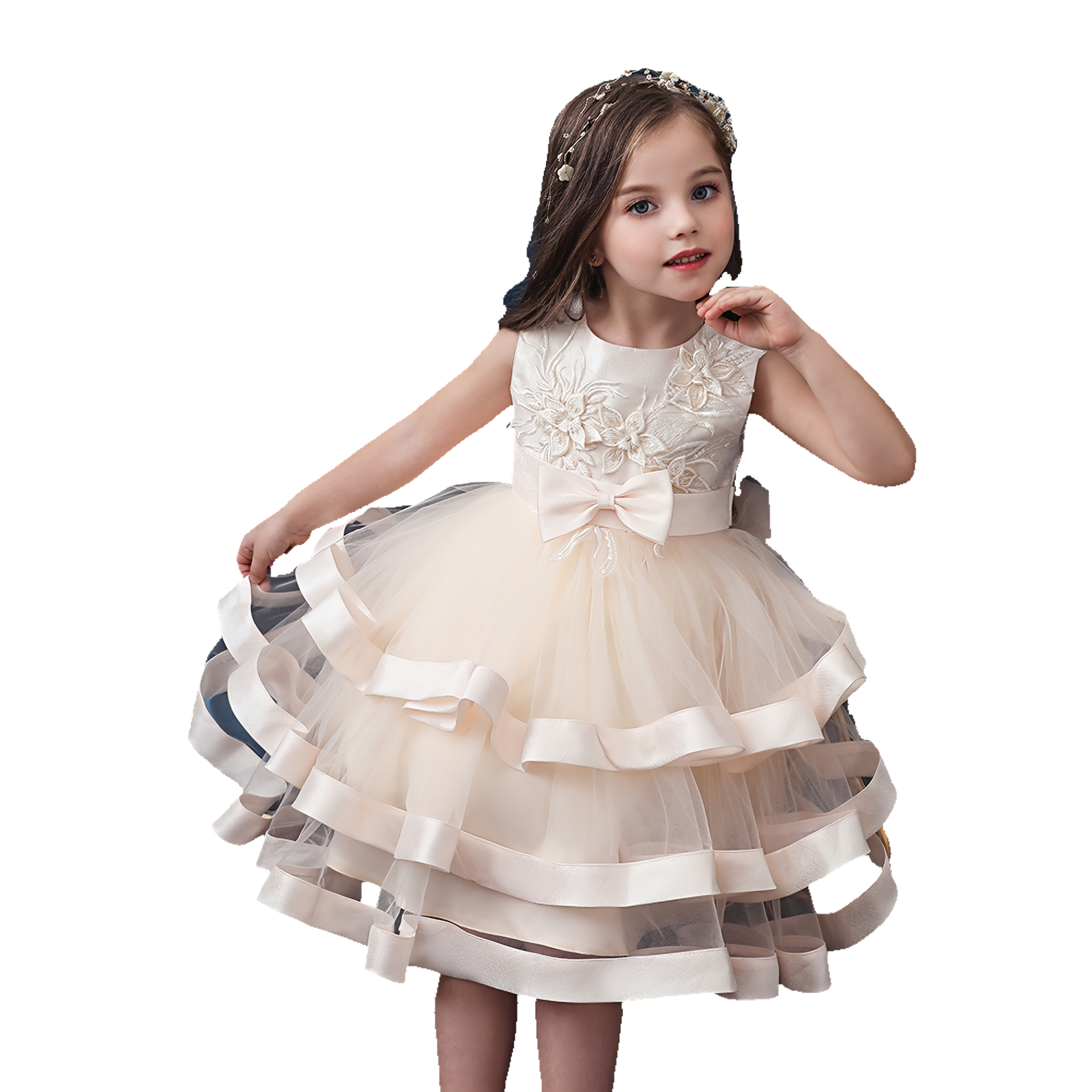 Girls Party Dresses Girls Elegant Embroidered Princess Dress, Sleeveless Mesh Tutu Dress For Party Performance