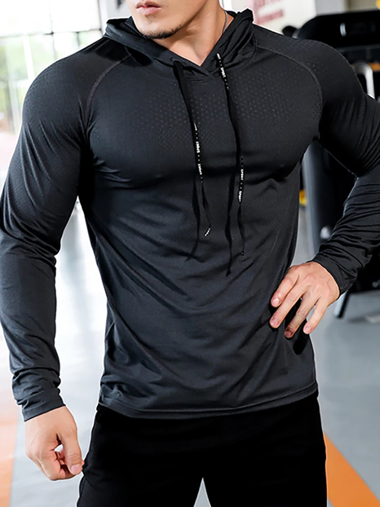 Mens Fitness Tracksuit Running Sport Hoodie Gym Joggers Hooded Outdoor Workout Shirts Tops Clothing