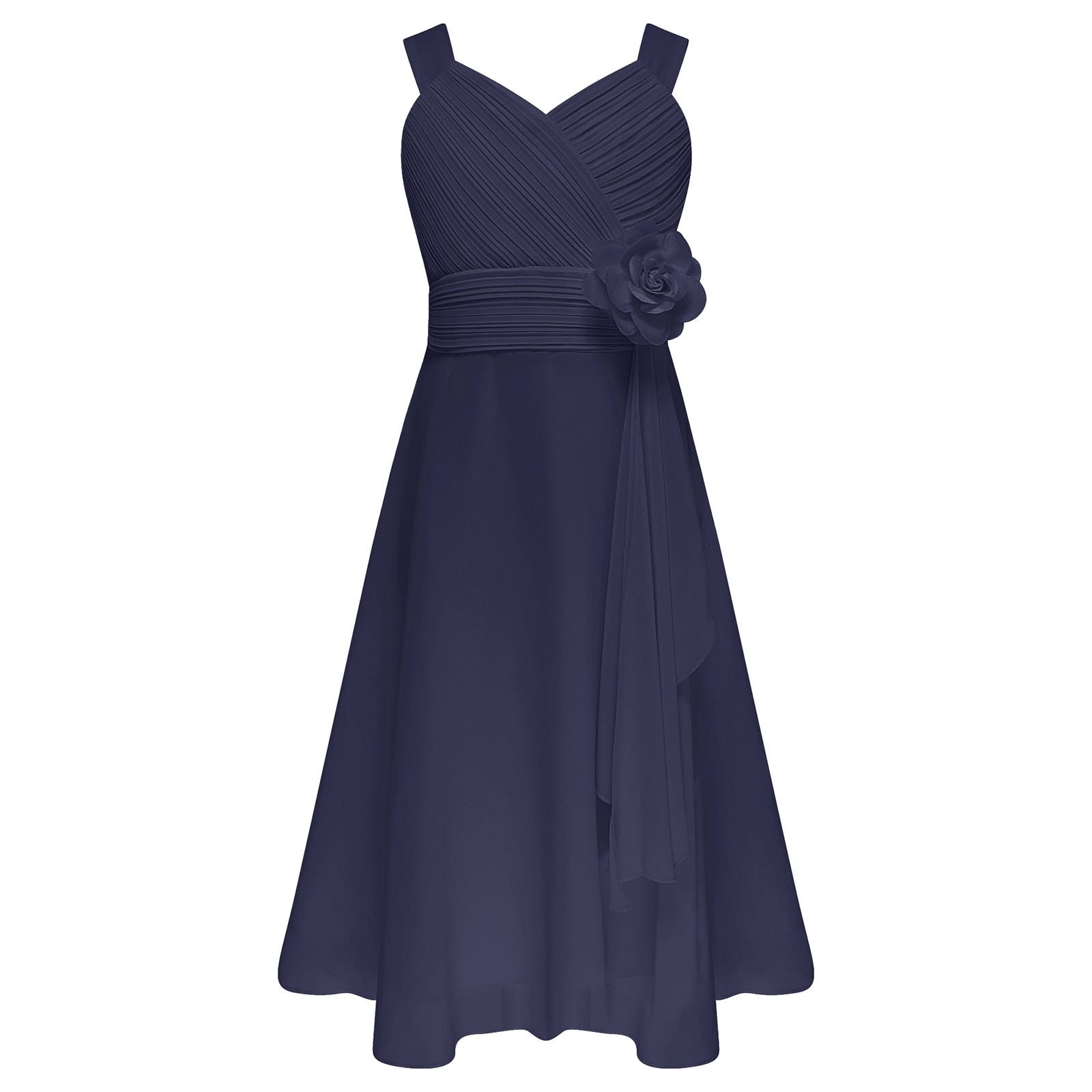 Kids Girls Elegant Flower Dress V Neck Sleeveless Ruched Bodice Cascading Ruffle Chiffon Dresses for Wedding Birthday Bridesmaid