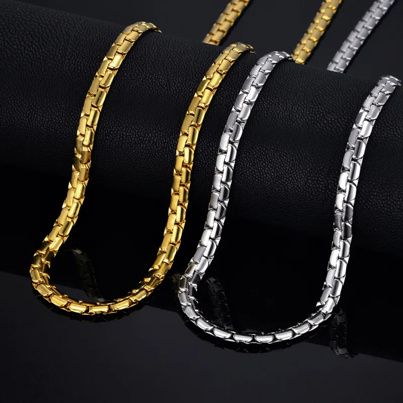Mens Chain 6MM Long Necklace for Men 20" 23" 26" Gold Color Stainless Steel Flat Snake Chain