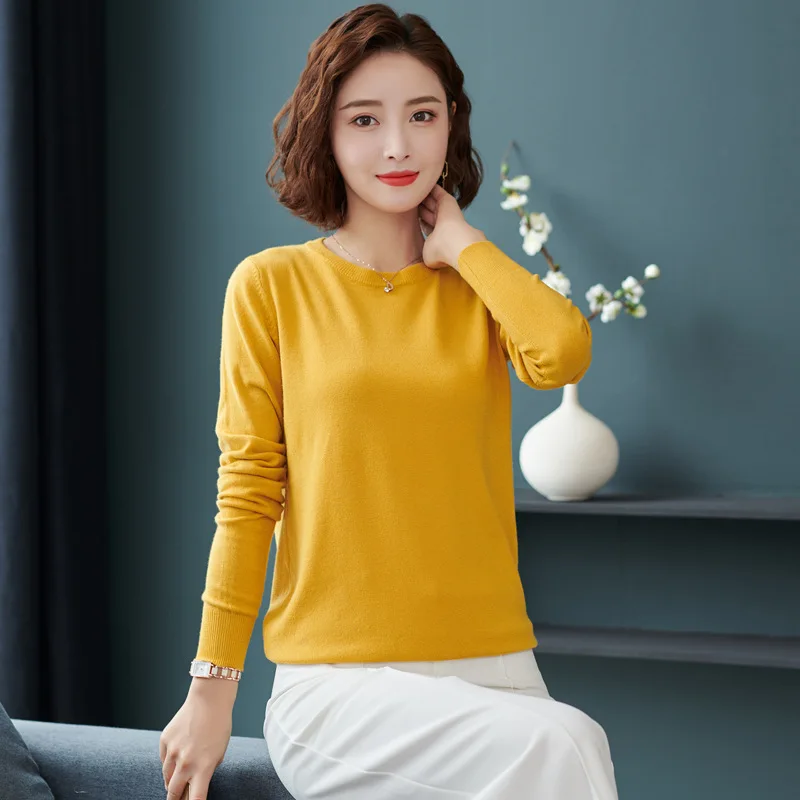 100% Pure Wool Cashmere Sweater Women's O-neck Pullover Casual Knit Top Autumn and Winter Women's