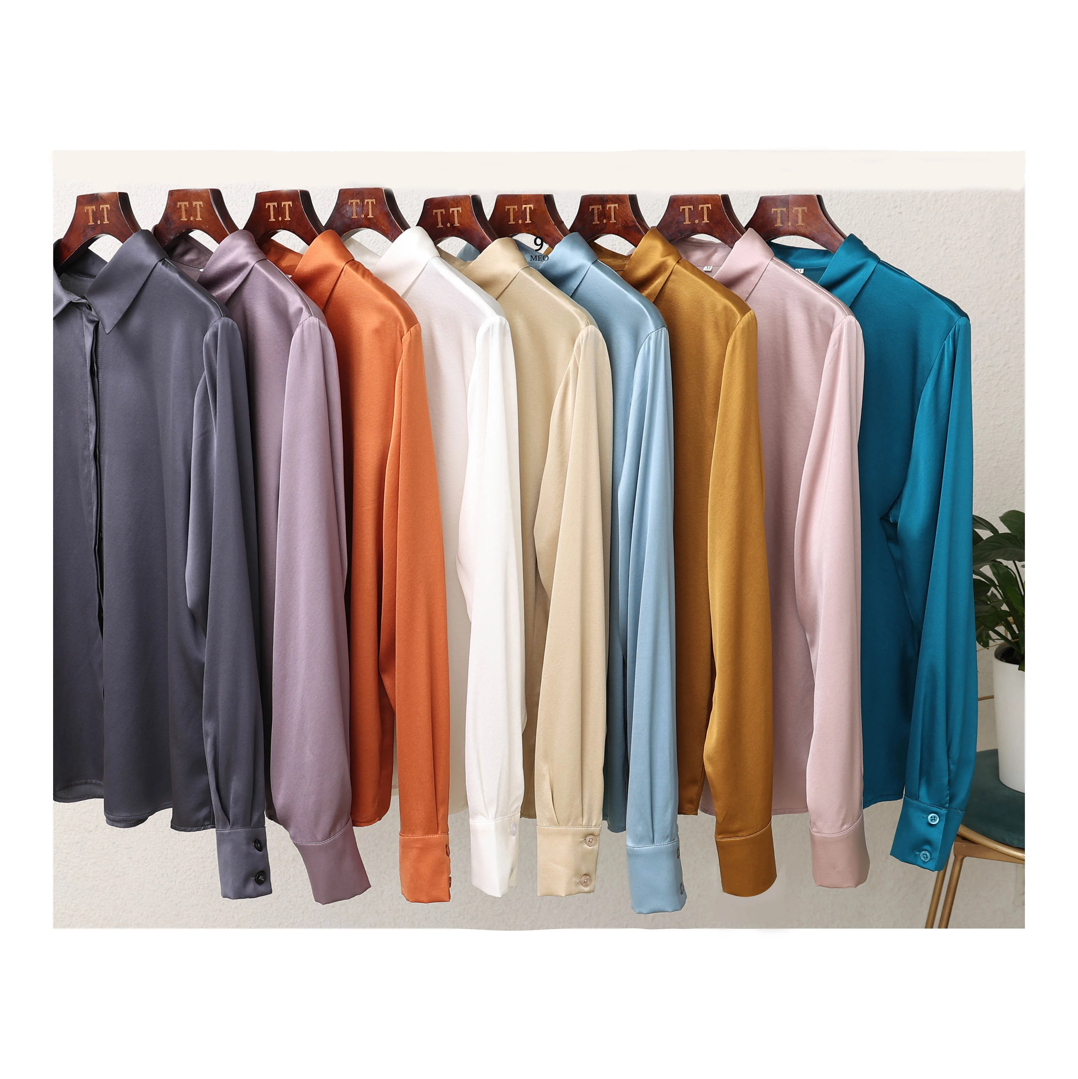 Luxury Satin Heavy silk shirt women's long sleeve 93% mulberry silk shirt commuter office lady style