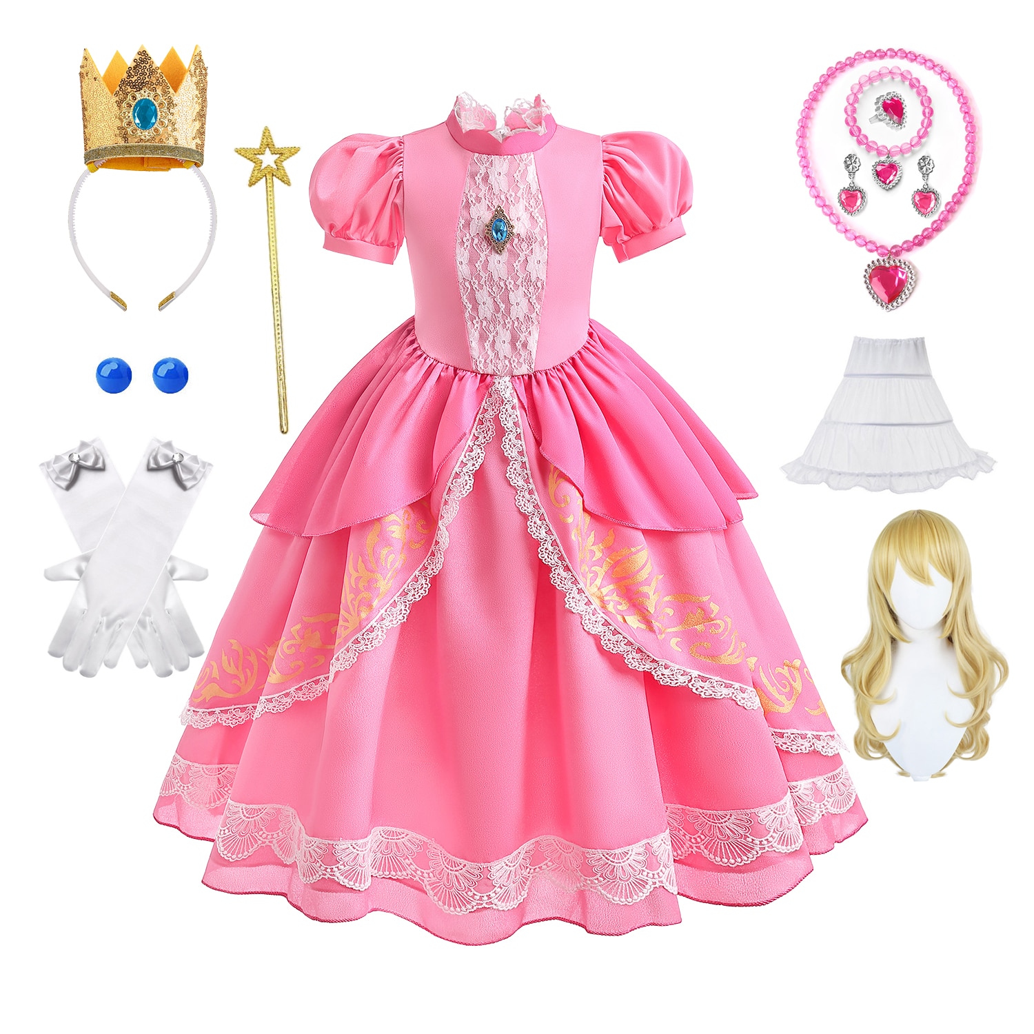 Peach Princess Costume Peach Princess Birthday Party Cosplay Costume Outfits Halloween Carnival Performance Lace Kids Girl Dress