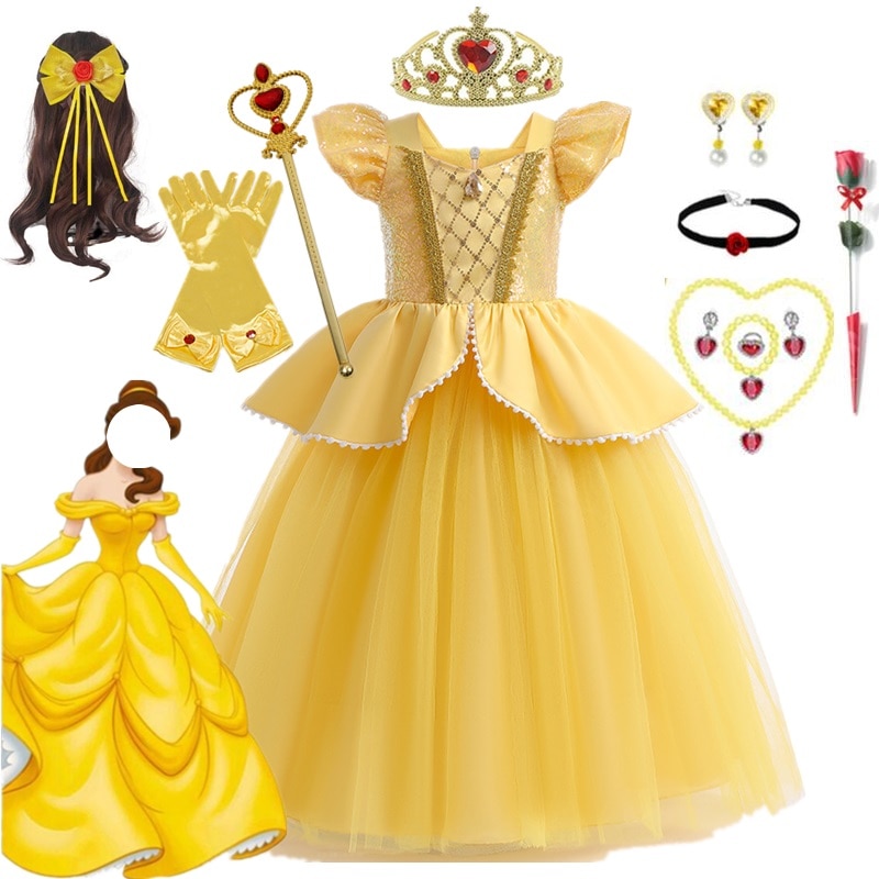 Belle Princess Dress Girls Halloween Costume for Kids Carnival Birthday Party Dress Up Beauty and the Beast Cosplay Costume