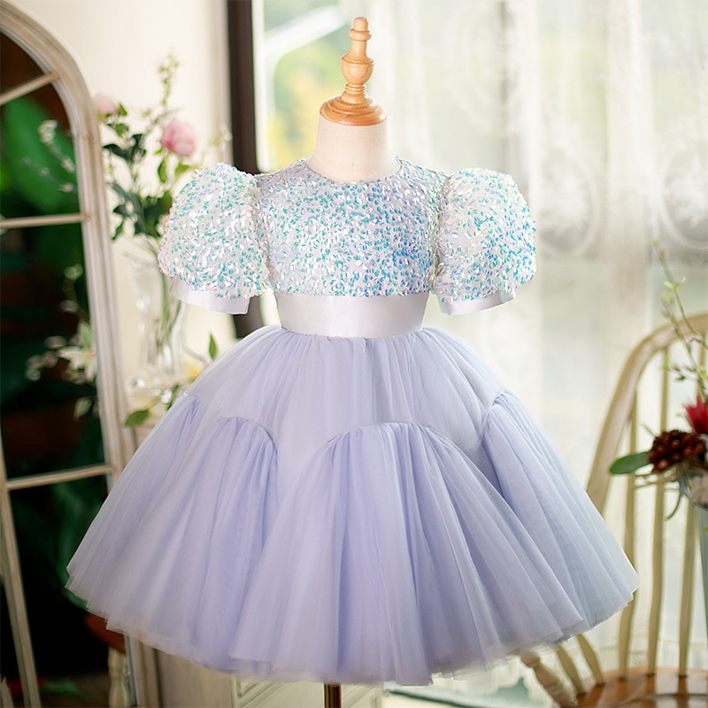 High-end purple children's small dresses dress flower girl little girl birthday party princess dress performance clothes