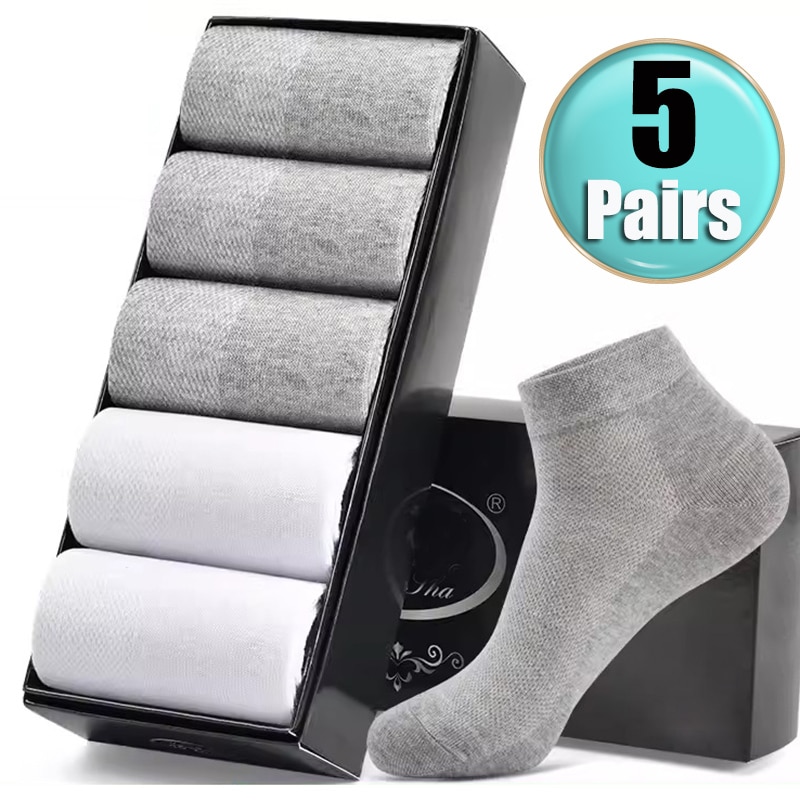 5Pairs/Lot Men Ankle Socks Breathable Polyester Cotton Sports Mesh Casual Socks Summer Thin Sweat Cut Short Sokken Size 38-46