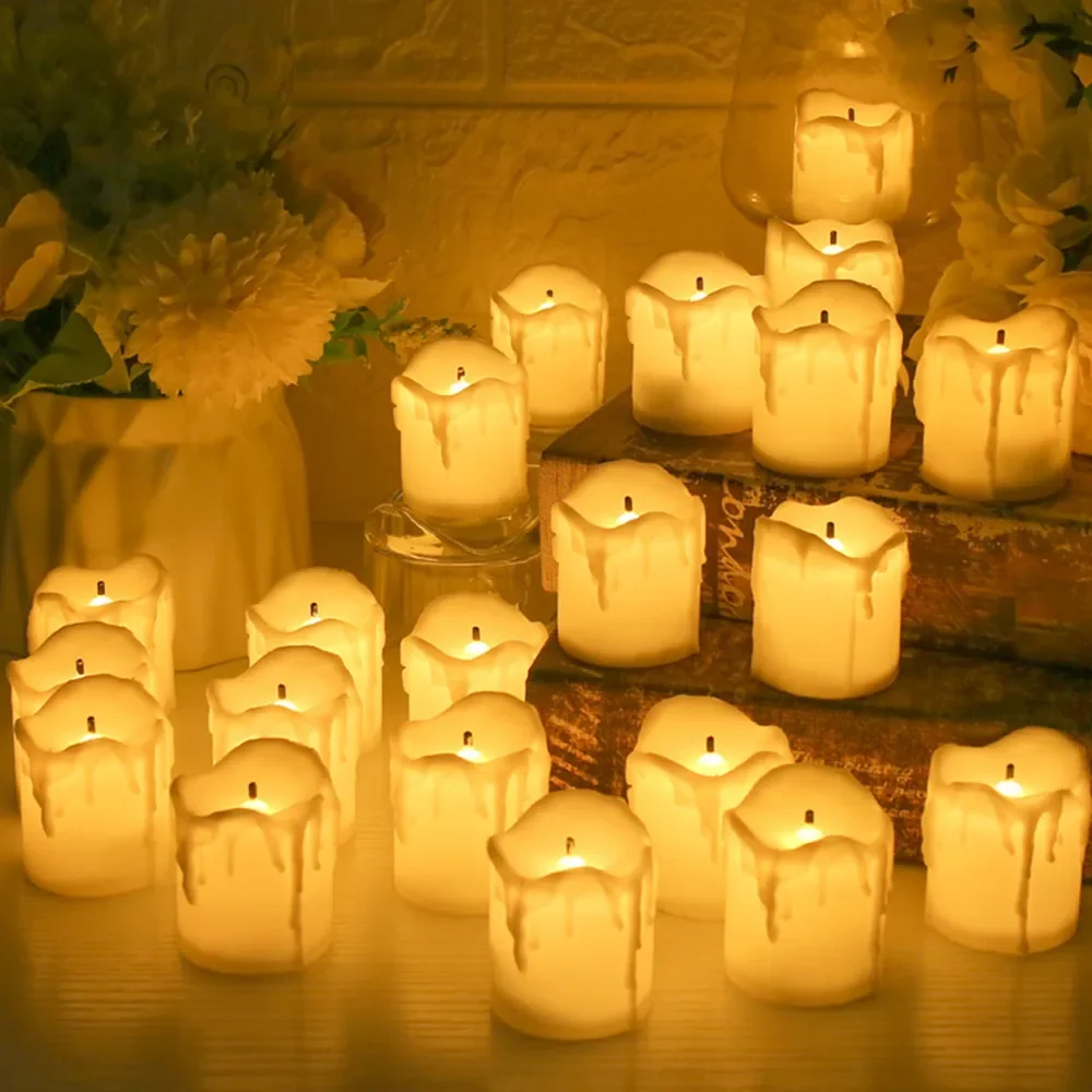 12/24Pcs Flameless LED Electronic Candle Dropping Wax Tea Light Realistic Flames Led Lamp Christmas
