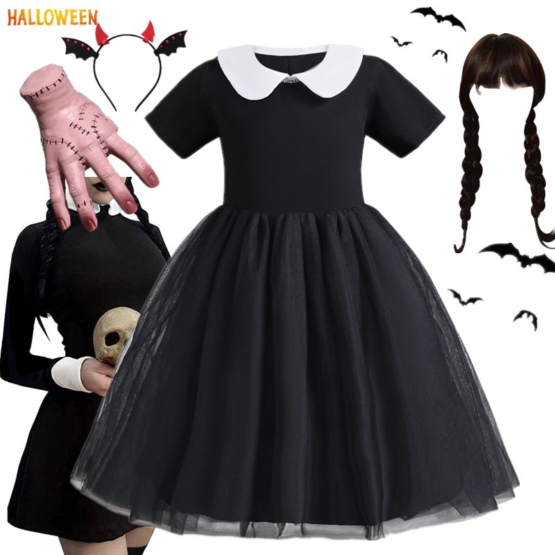 Wednesday Dress for Girls 2023 Movie Wednesday Halloween Costume for Kids Carnival Party Gothic Black Dress 3-12Y Kids Costumes