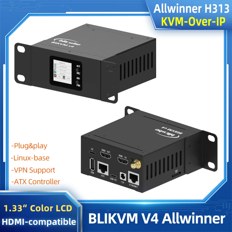 BliKVM V4 Allwinner H313 Soc KVM Over IP PoE HDMI-comaptible Video Loop Through PiKVM RTC Video