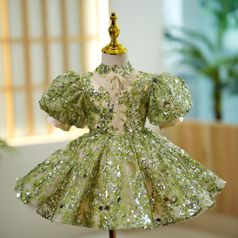 Girls princess dress host light luxury niche evening dress sequins walk children little girl performance dress summer