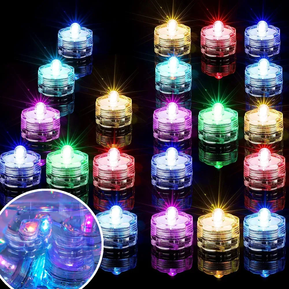12Pcs Submersible Waterproof LED Tea Light Pond Underwater Tealights Battery Operated Flameless