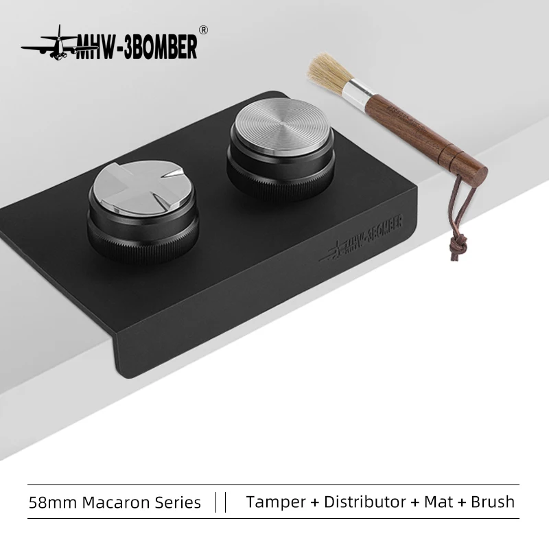 51/53/58.35mm Coffee Tamper Tamping Station Espresso Distributor & Cleaning Brush Set Four Oars