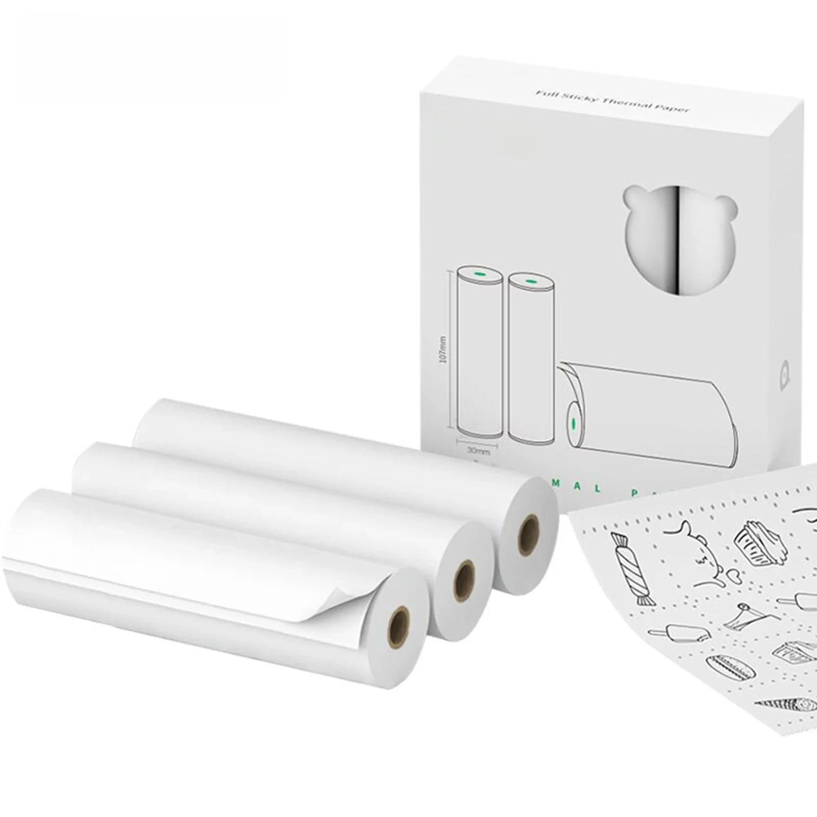PeriPage 107mm/77mm/56mm Thermal Paper Roll BPA-Free Non-adhesive Receipt Printing Paper Waterproof