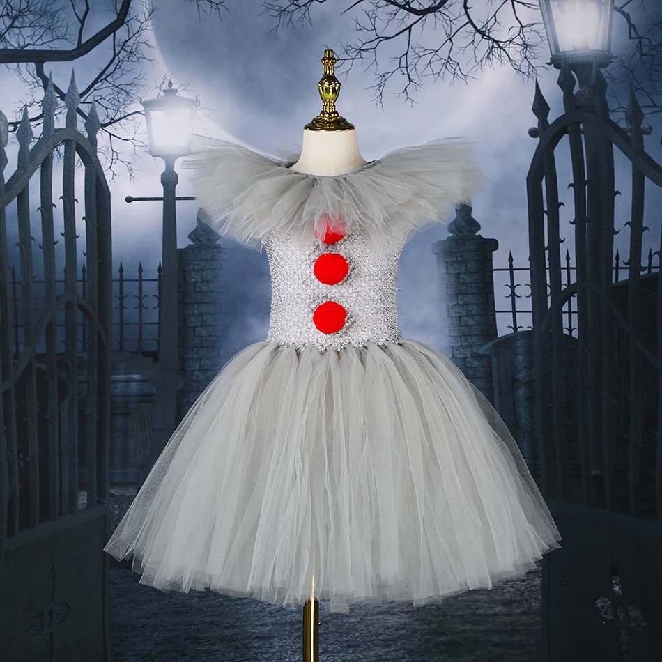 2023 Disney Clown Female Dress Baby Girl Clown Halloween Cosplay Costumes for Children Party Clothing Kids Outfit 2-12 Years