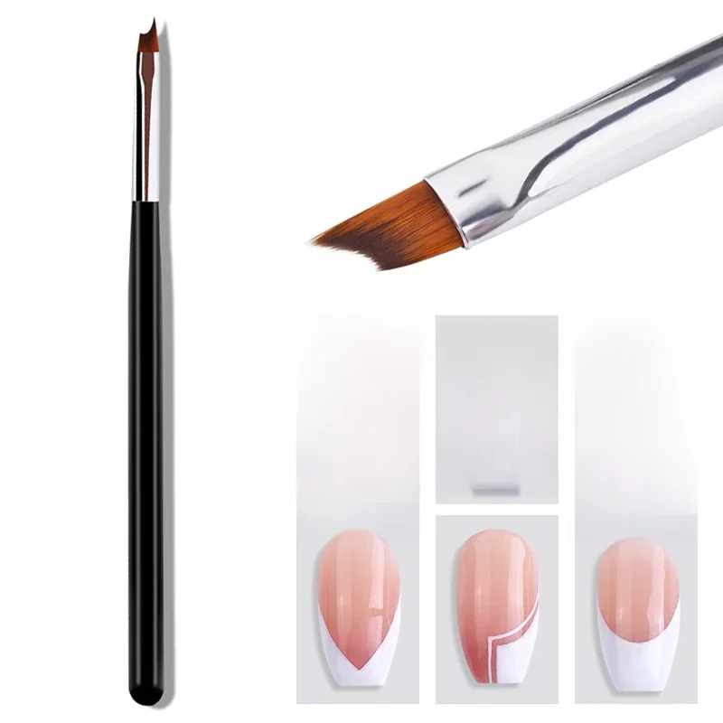 French Tips Oblique Nail Brush Black Handle Half Moon Shape UV Gel Nail Painting Drawing Pen