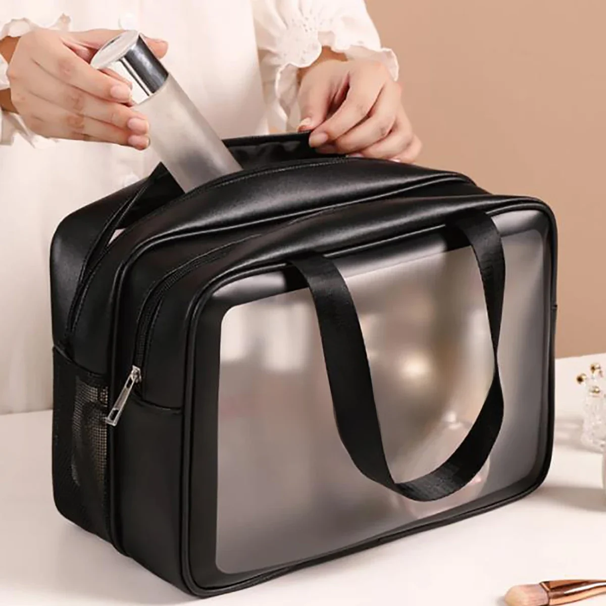 Travel Origanizer Extra Large Transparent Dry Wet Separation Makeup Bag for Traveling and Home