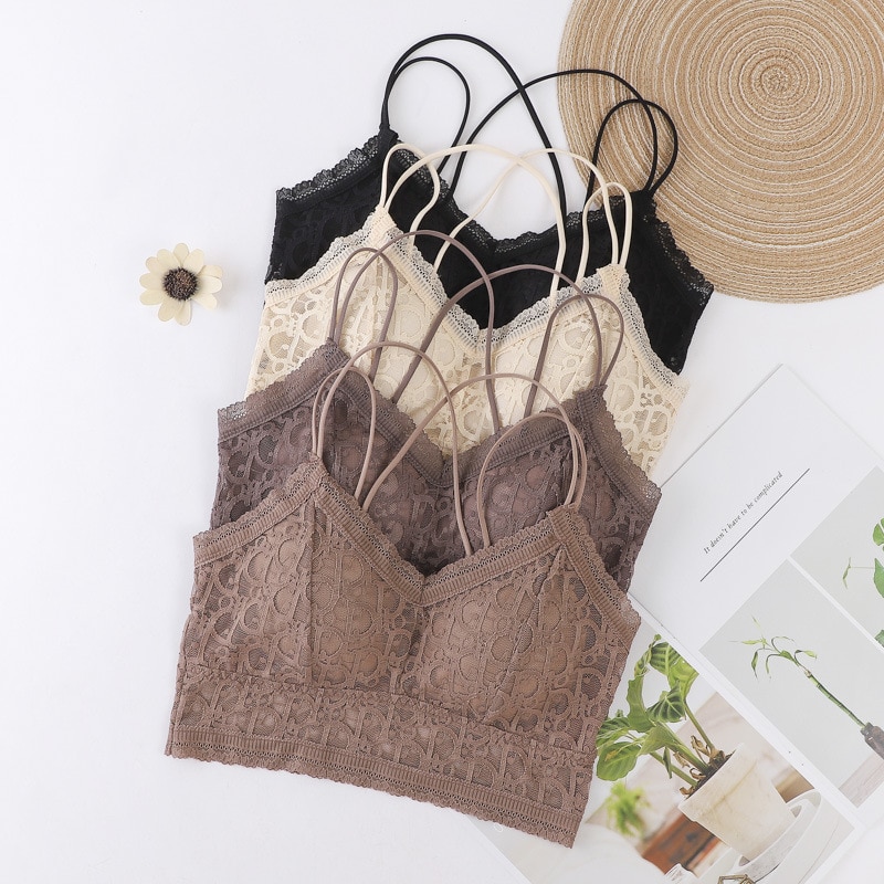 1pc Lace Women Bra Sexy Hollow Push Up Padded Beauty Back Underwear Lingerie Cross Thin Shoulder Strap Elegant Bralette Bras