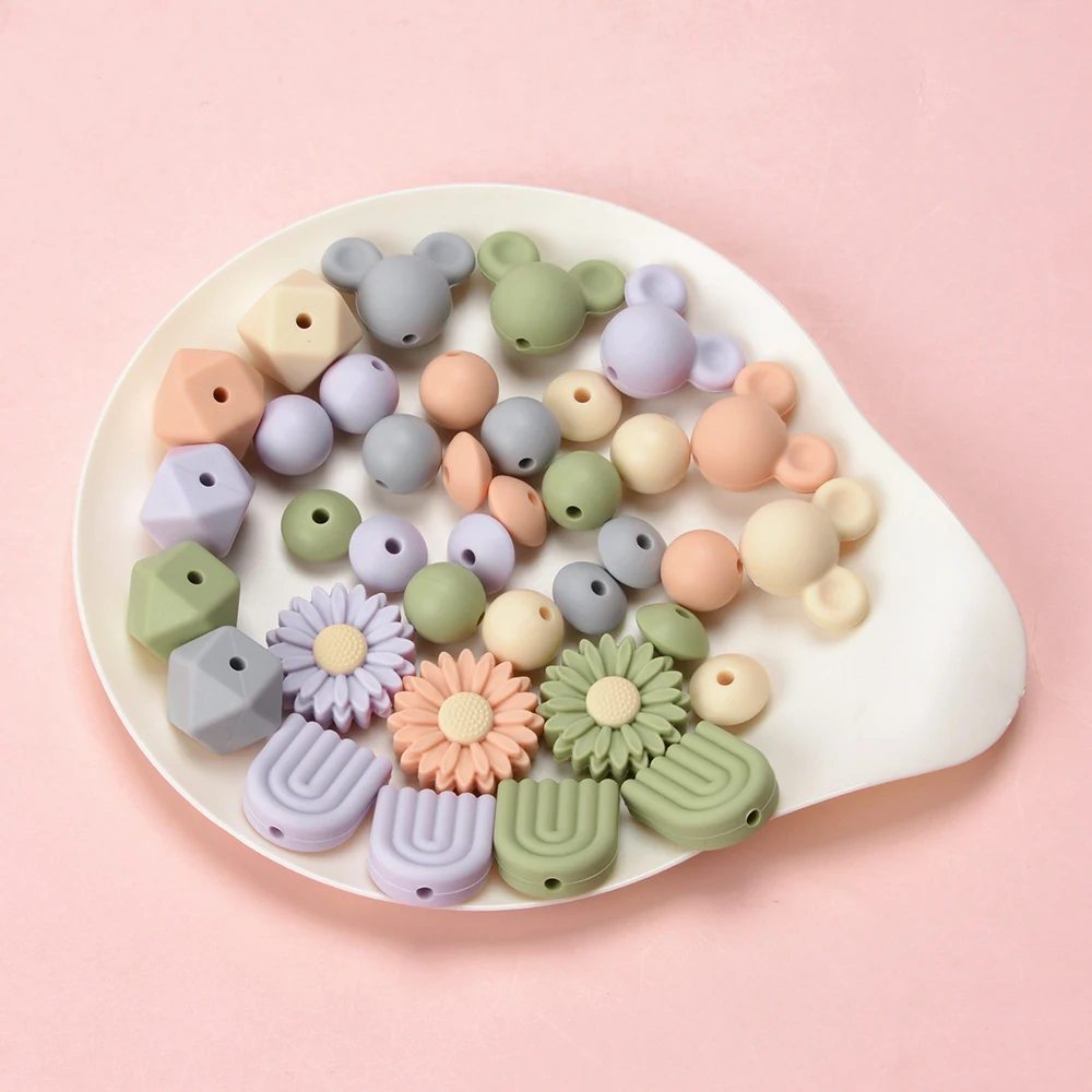 LOFCA Silicone Beads Baby Teething Food Grade Combination Beads For DIY flower mouse Silicone Beads