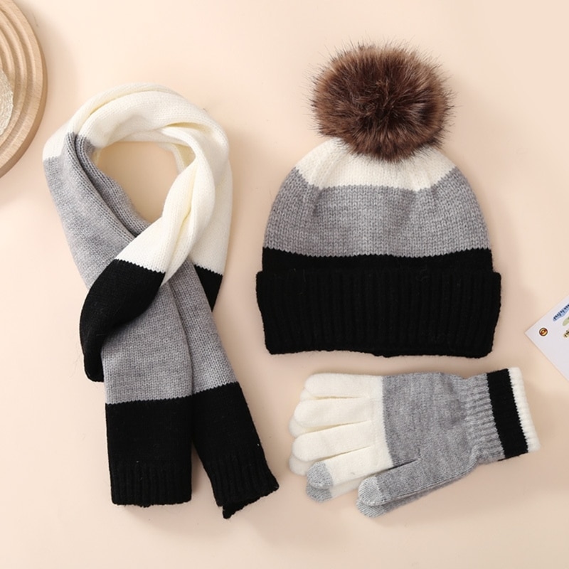 Kids Winter Warm Knit Beanie Hat Scarf & Gloves Fleece Lined for Boys Girls