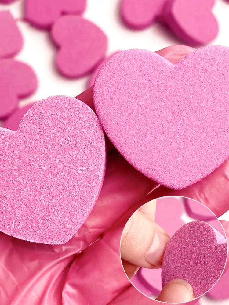 20pcs/Lot Pink Sponge Nail Files Blocks Double-sided 180/240 Polishing Sanding Lime Buffer Heart