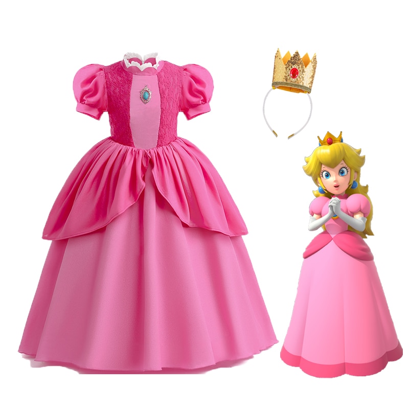 Children Anime Princess Cosplay Costume Baby Girl Lace Panel Bubble Sleeve Dress Infant Birthday Party Dress Kid Halloween Cloth