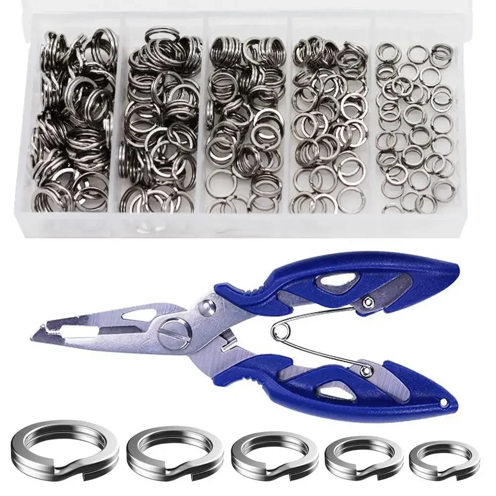201pcs Fishing Split Ring Fishing Pliers With Plastic Box 5 Size Stainless Steel Fishing Tools For