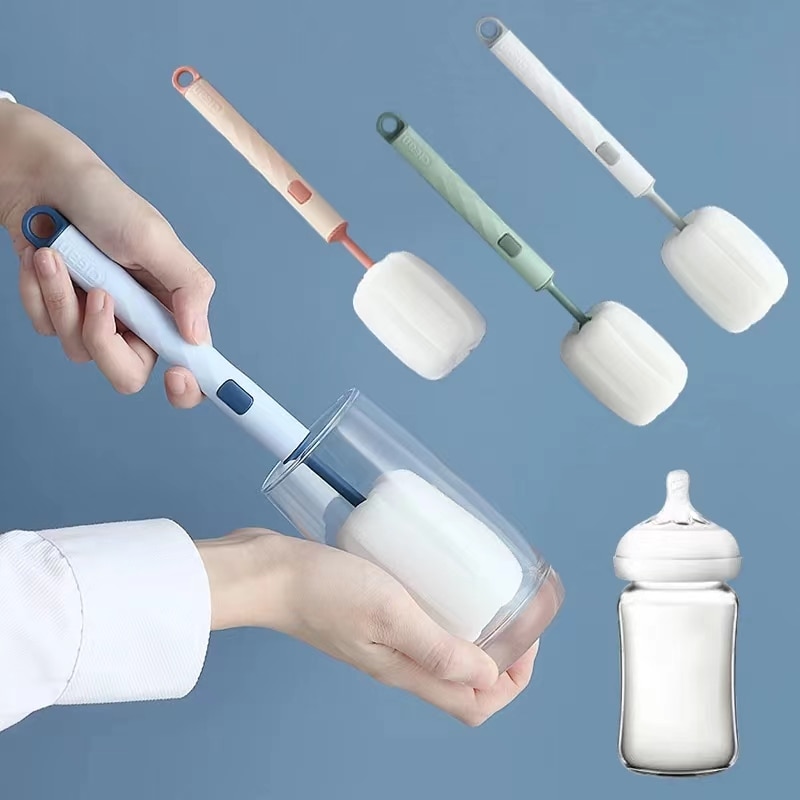 Blue Long Handle Sponge Baby Cup Bottle Brush Removable Kitchen Cleaner Glass Milk Cups Pink Brushes Household Tool