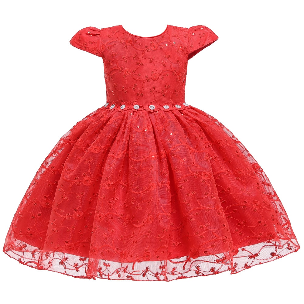 Baby Girls Party Birthday Child Wedding Ceremonial Princess Dresses New Born 1 2 4 5 Age Kids Red Lace Toddler Children Clothes