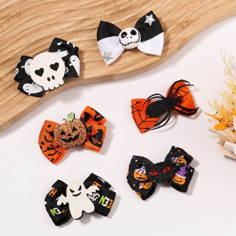 Halloween Day Bow Knot Hair Pins Boutique Clip Halloween Hair Bows for Girls QX2D